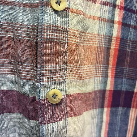 Tommy Bahama Linen Blue and Pink Plaid Button-Down Shirt size medium - Picture 3 of 15